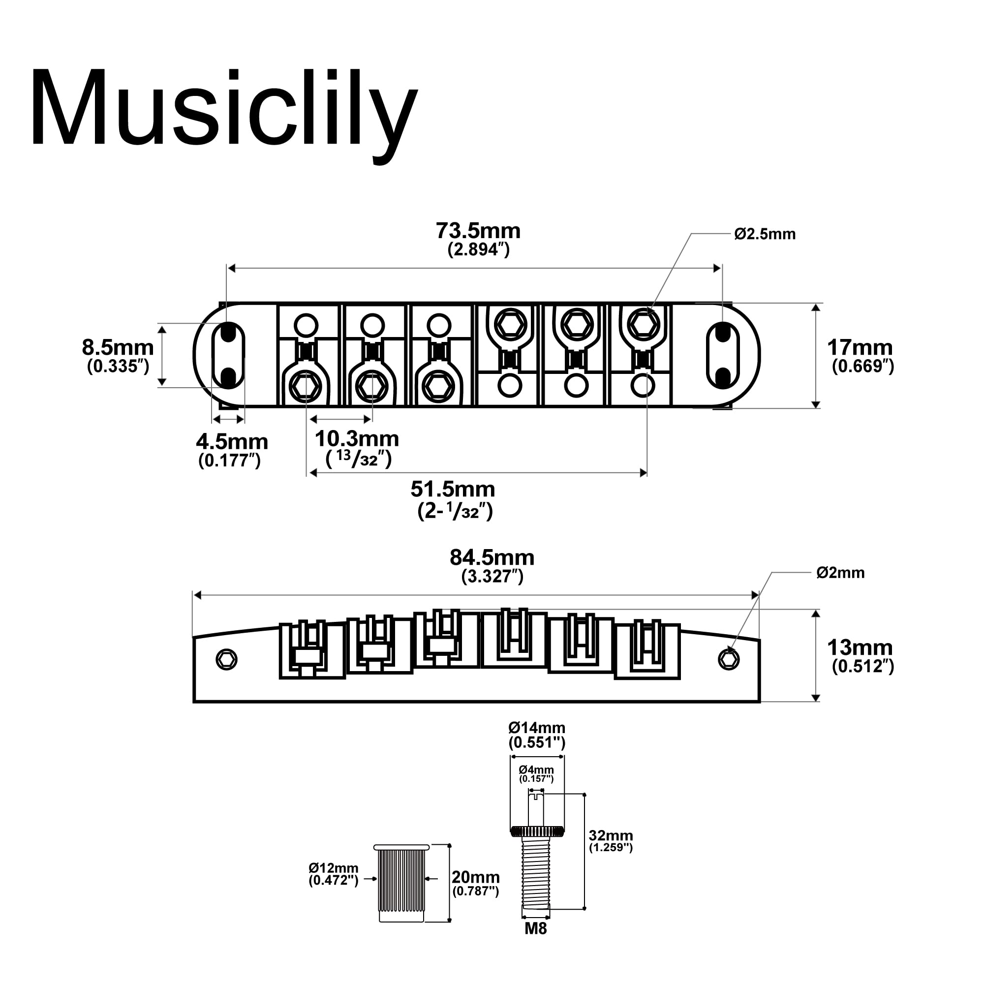 Musiclily 51.5mm Guitar Locking Roller Bridge Tune-O-Matic Bridge for Epiphone Les Paul SG Style Electric Guitar,Chrome